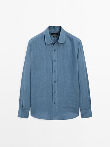 Chemise regular fit 100 % lin - Bleu de Zara