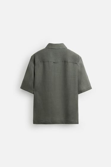 Zara 100% LINEN SHIRT - Green / Blue