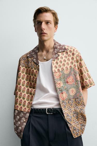 RELAXED FIT PATCHWORK PRINT SHIRT - Ochre by Zara - Image 4