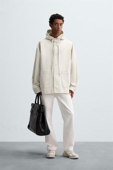 HOODED OVERSIZE FIT OVERSHIRT - White / Grey by Zara