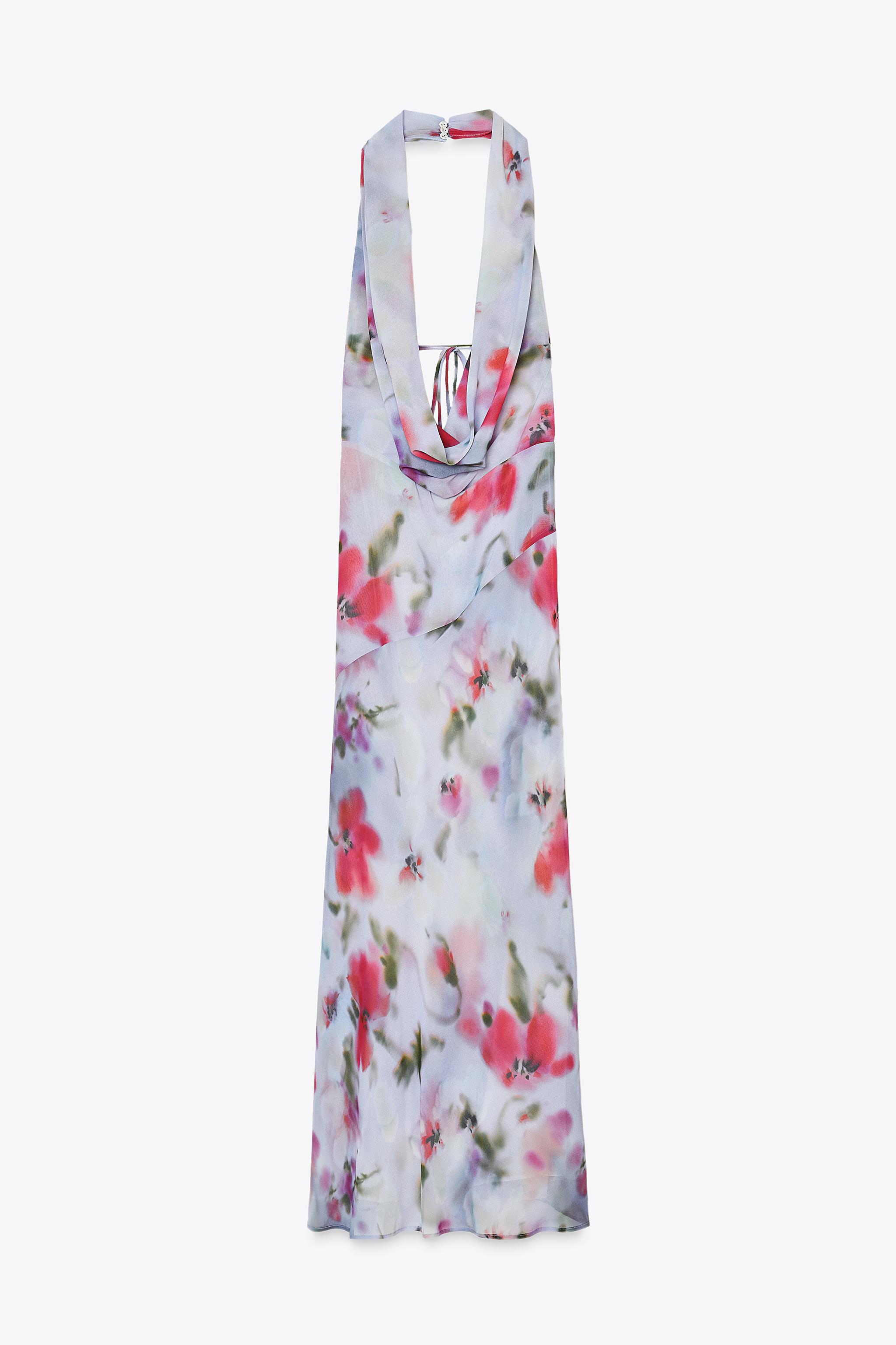 【ZARA】プリント柄ホルターネックミディ丈ワンピース 3063/225 PRINTED MIDI HALTER DRESS - Multicolored | ZARA United States