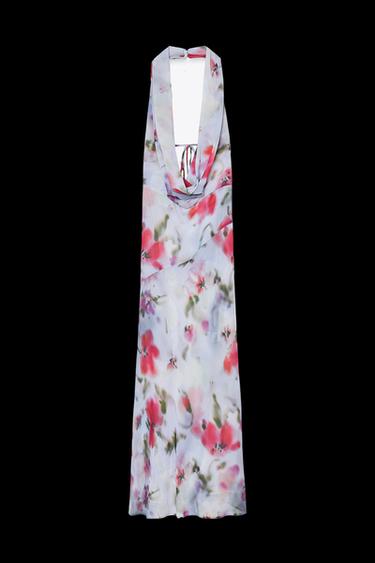 Zara PRINTED MIDI HALTER DRESS - Multicolored - Image 0