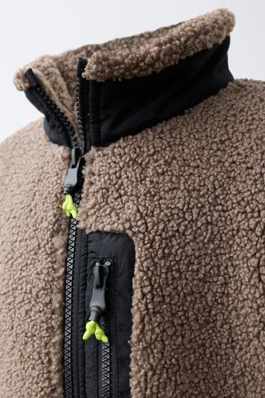 CONTRAST FAUX SHEARLING JACKET - Brown / Taupe by Zara