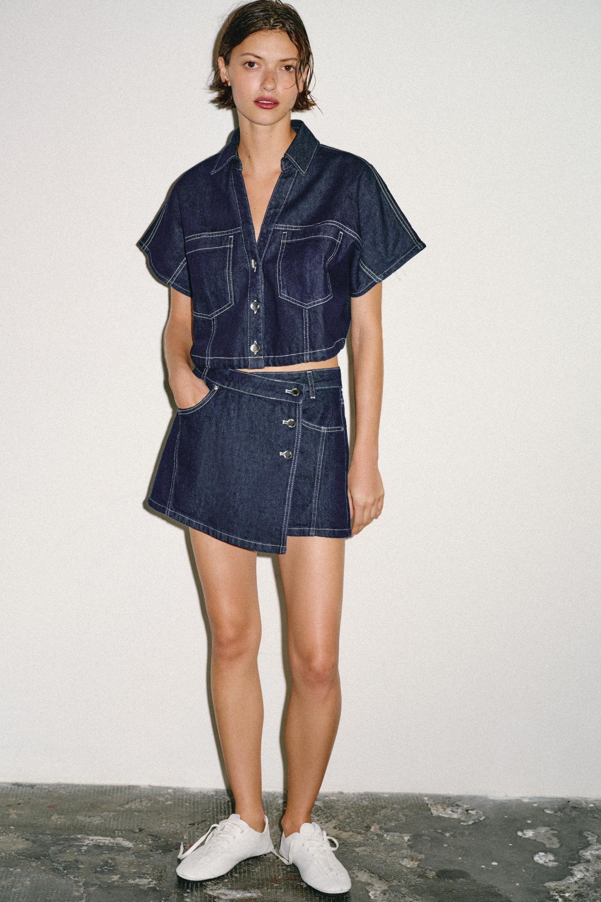 Женские рубашки Zara Z1975 CROPPED DENIM SHIRT