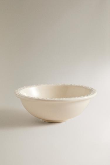 EARTHENWARE BOWL WITH RAISED-DESIGN EDGE - Cream by Zara