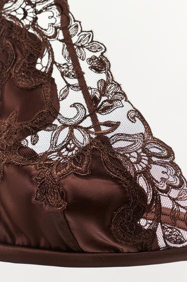 BRALETTE TRIANGLE SATINÉ DENTELLE - Marron de Zara - Image 6