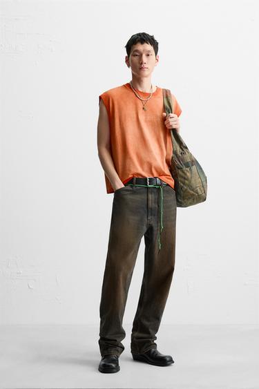 T-SHIRT TANK DÉLAVÉ BRODÉ - Orange de Zara - Image 1