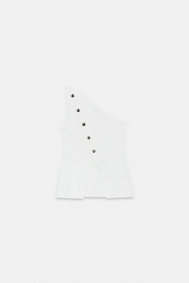 ASYMMETRIC KNIT TOP WITH BUTTONS - Oyster-white by Zara