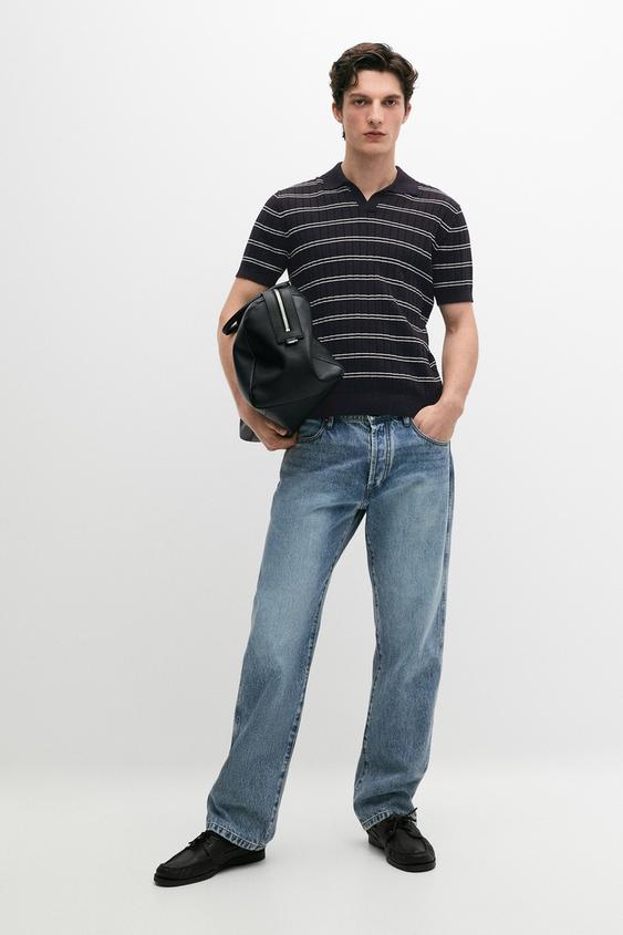 Striped cotton knit polo shirt from Zara - $90