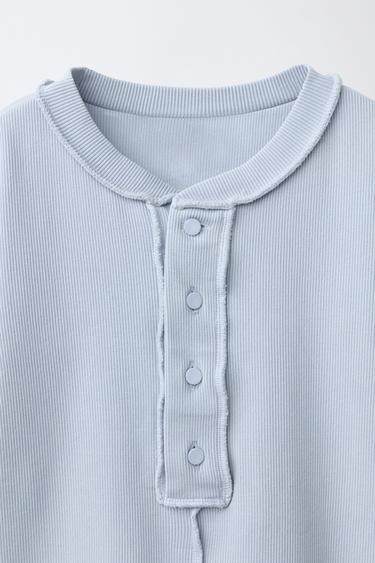 OVERLOCK BUTTON T-SHIRT - Light blue by Zara - Image 2