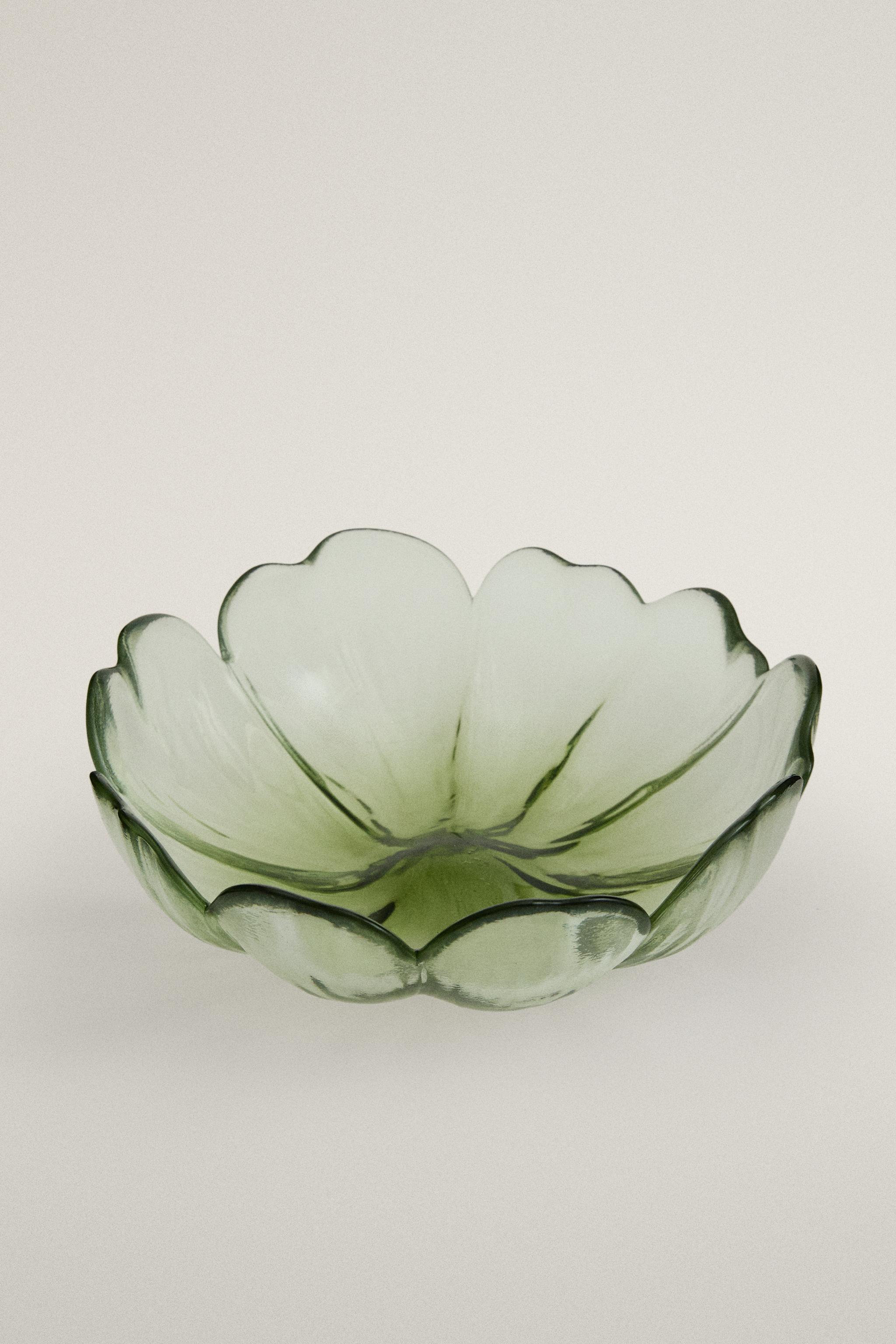 FLORAL GLASS BOWL — Green