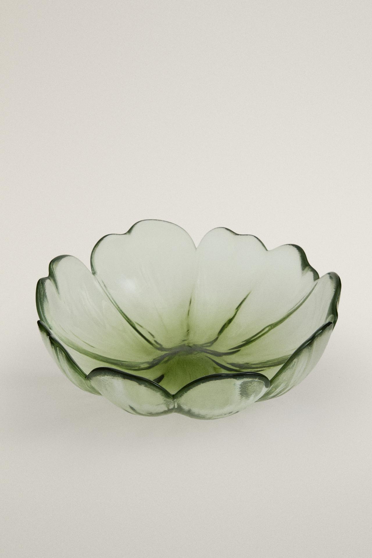 FLORAL GLASS BOWL — Green