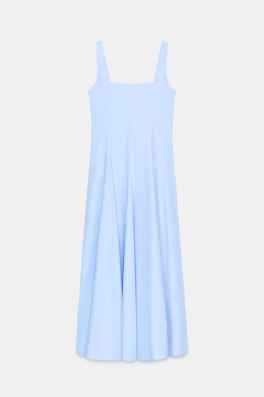 ROBE EN POPELINE À GODETS - Bleu clair de Zara - Image 4