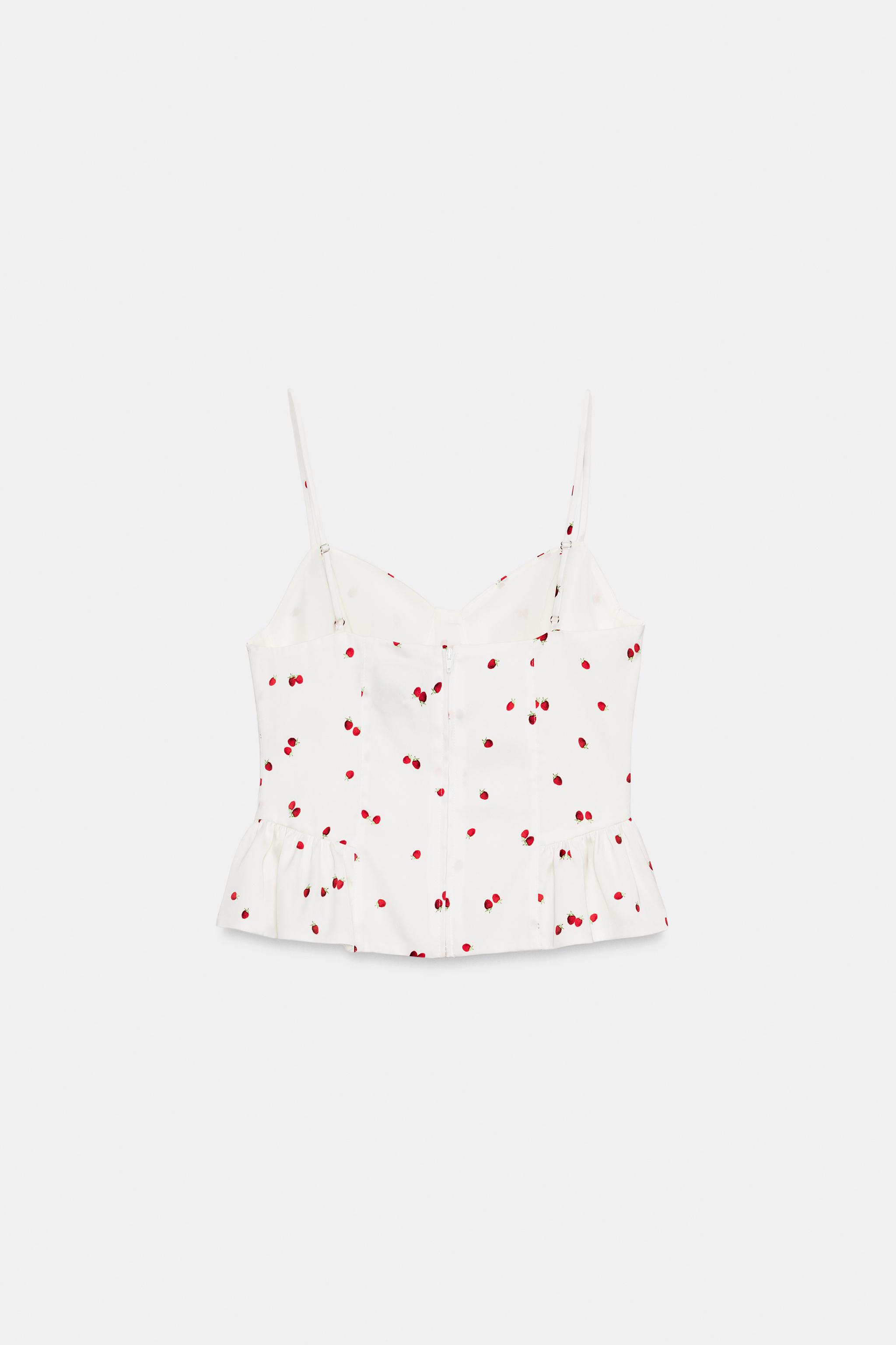 RUFFLED STRAWBERRY SATIN EFFECT TOP
