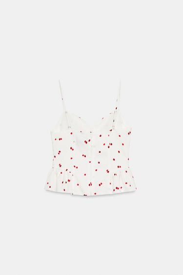 SATIN STRAWBERRY RUFFLE TOP - Ecru / Red by Zara - Image 5