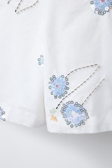 BERMUDA FANTAISIE FLEURS - Blanc de Zara - Image 3