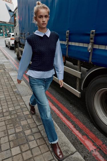 KOMBINOVANÁ POPELÍNOVÁ KOŠEĽA - Námornícka modrá zn. Zara