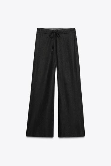 リネン入りワイドレッグパンツ ZW COLLECTIONブラックZaraのリネン入りワイドレッグパンツ ZW COLLECTION - ブラック 