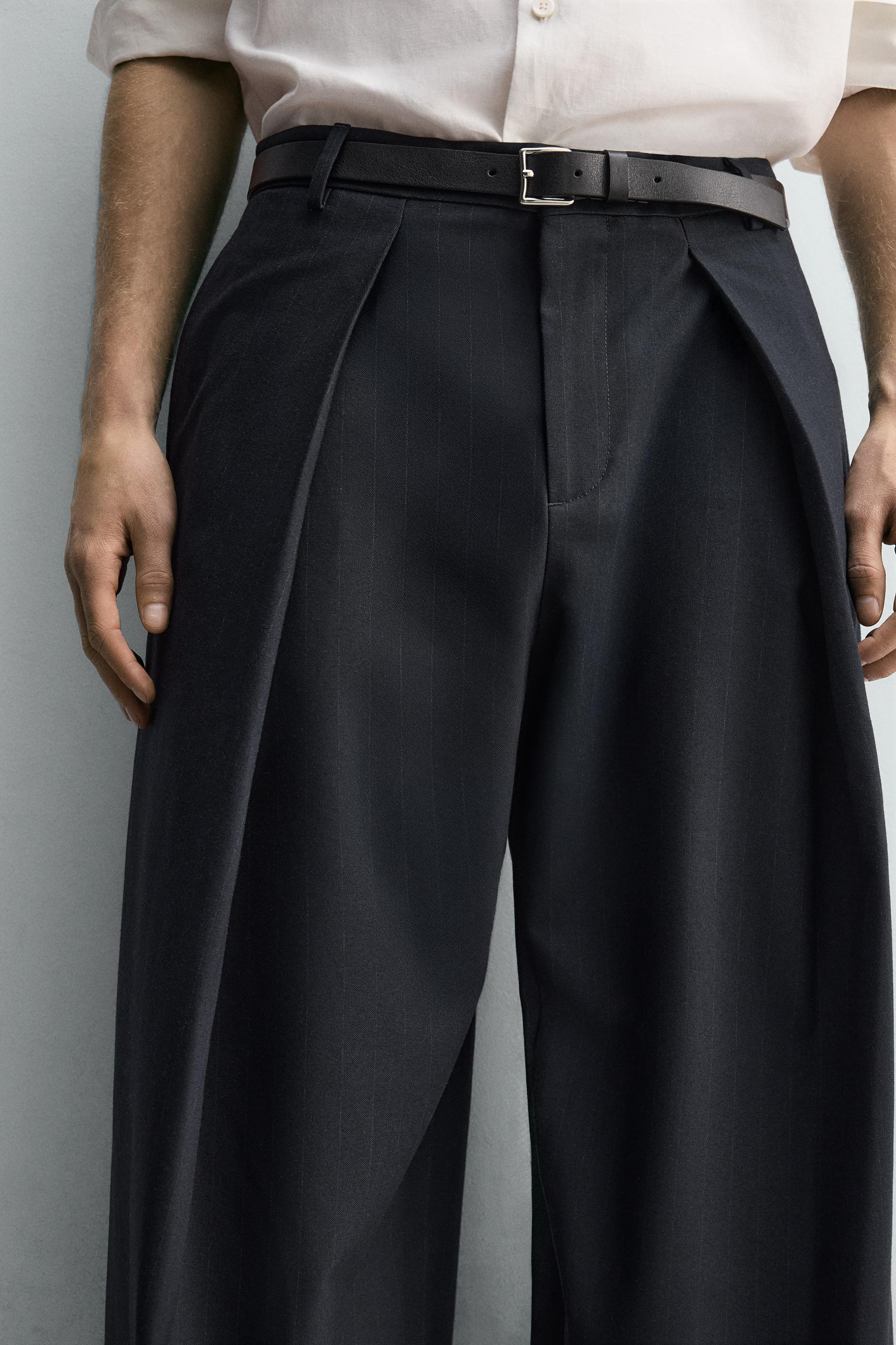 PLEATED PINSTRIPE PANTS