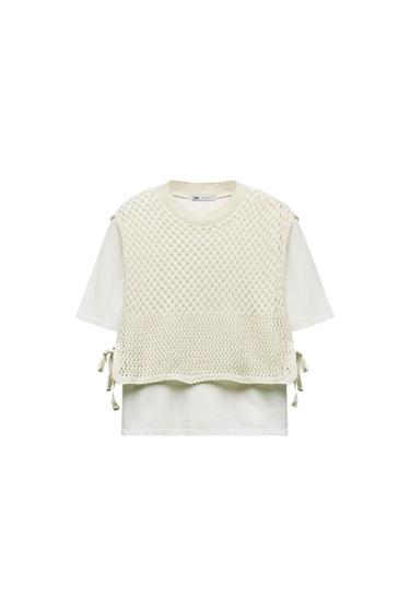 T-SHIRT WITH CHUNKY KNIT VEST DETAIL