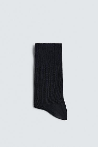 Zara CONTRAST RIBBED SOCKS - Navy blue