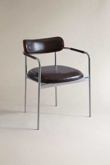 LEATHER AND STAINLESS STEEL CHAIR - Chocolate brown by Zara