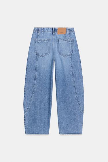 JEANS Z1975 BARREL TIRO ALTO CROP COSTURAS - Azul medio de Zara