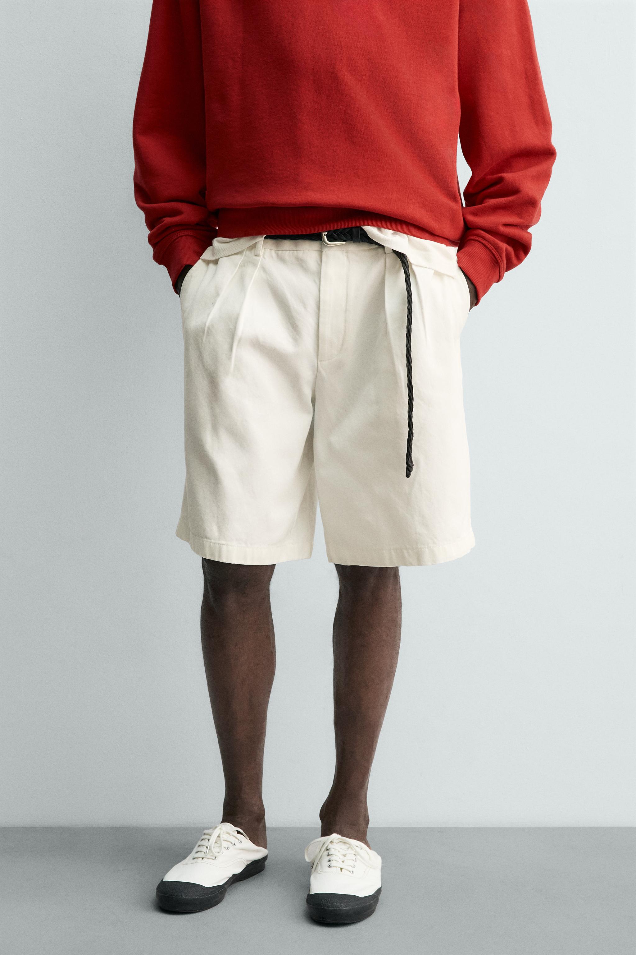 AARON LEVINE X ZARA RELAXED FIT PLEATED SHORTS - Oyster-white