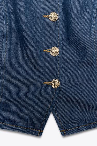 Z1975 DENIM WAISTCOAT WITH GOLD BUTTON - Blue by Zara - Image 5