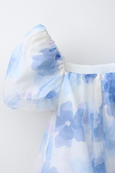FLORAL PRINT ORGANZA DRESS - Ecru / Blue by Zara - Image 2