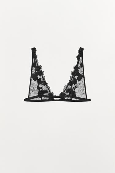 FLORAL LACE TRIANGLE BRALETTE - Black by Zara - Image 3