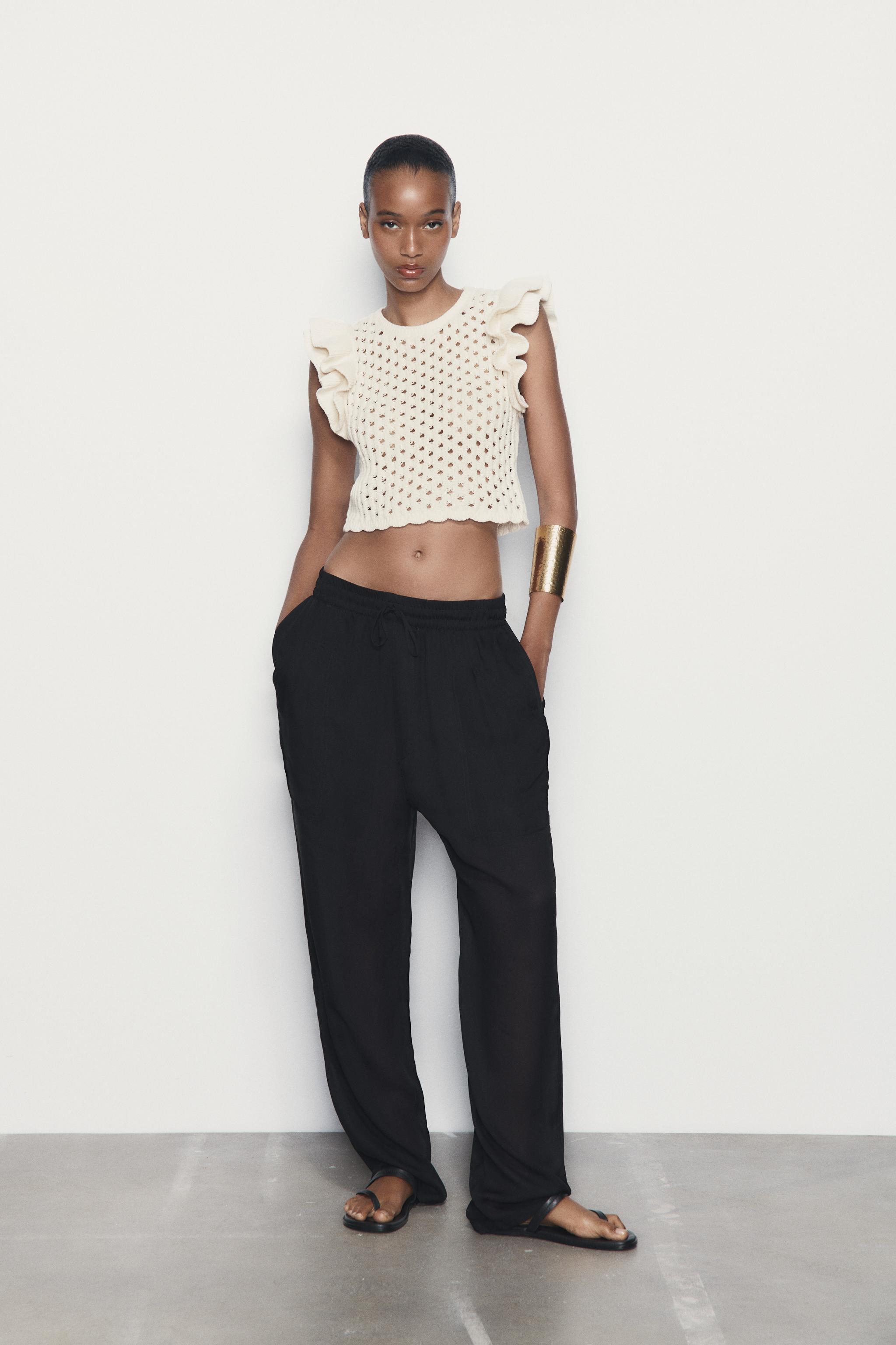 Zara black cheap crochet top