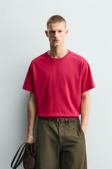 RELAXED FIT SEAM DETAIL T-SHIRT - Fuchsia by Zara