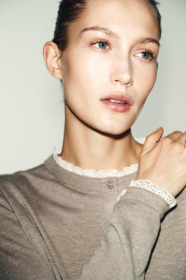 CHAQUETA PUNTO ACABADOS PUNTILLA - Visón de Zara