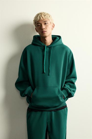 Zara BASIC HEAVYWEIGHT HOODIE - Green