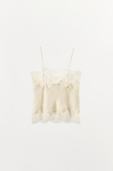 SATIN LACE-TRIMMED CAMISOLE TOP - Ecru by Zara - Image 7