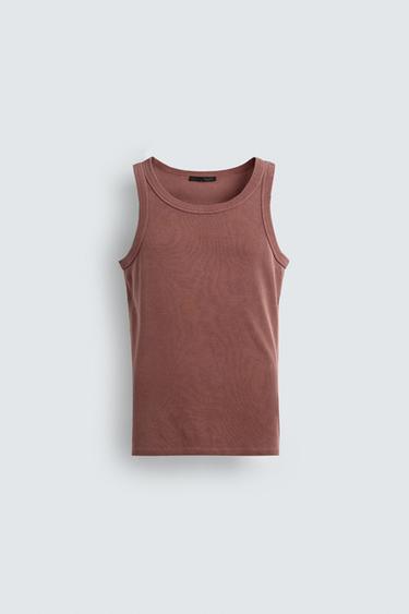 Zara WASHED TANK T-SHIRT - Red - Image 0