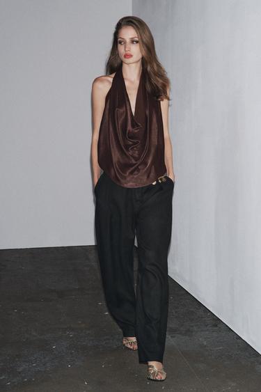 HALTERTOP ZW COLLECTION - burgundy fra Zara