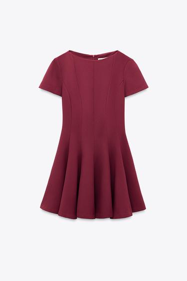 SHORT FLARED DRESS ZW COLLECTION - Burgundy by Zara