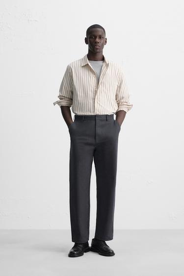 CAMISA ELÁSTICA RAYAS - Beige / Marino de Zara - Imagen 0