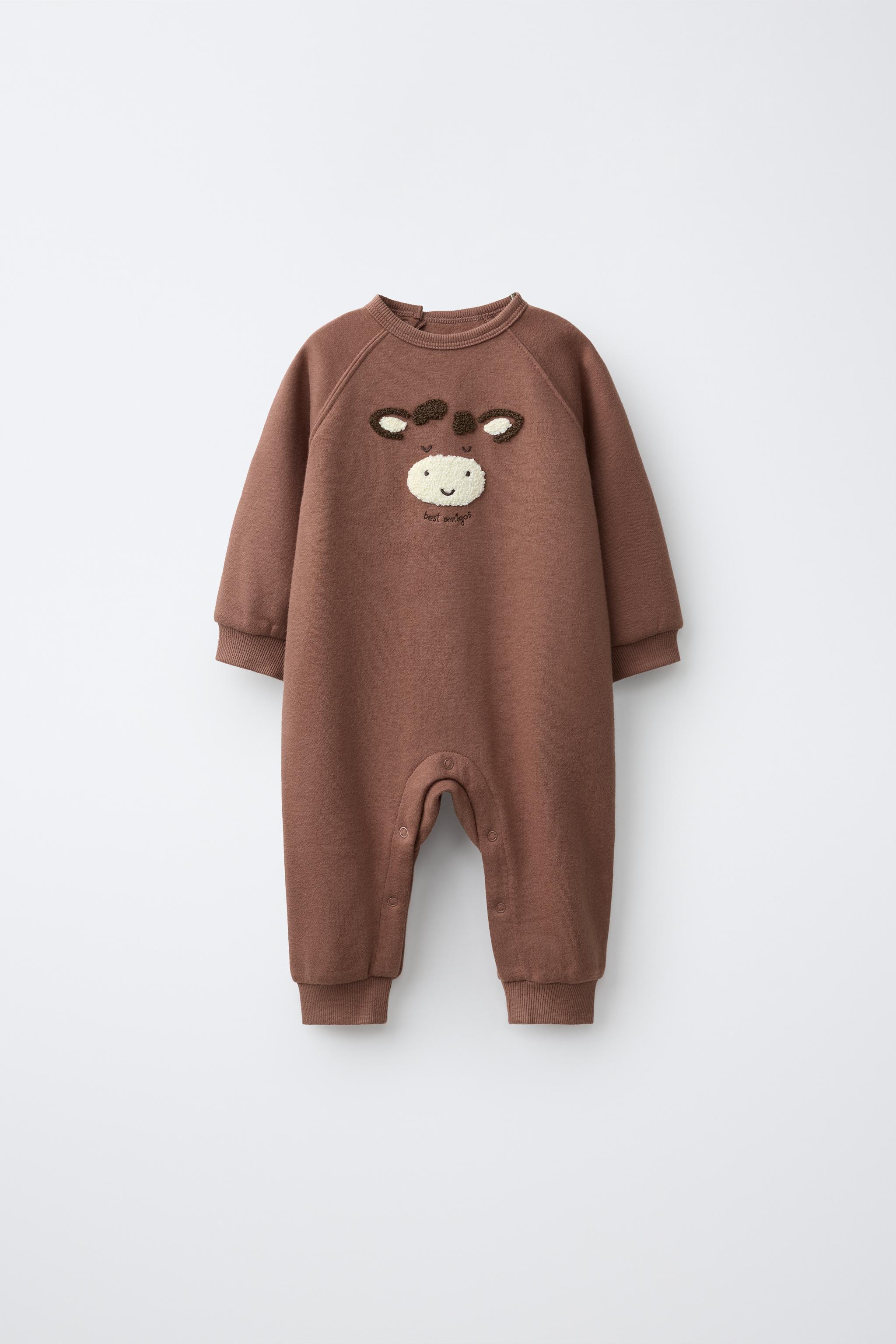 SHEEP EMBROIDERED LONG JUMPSUIT — Brown