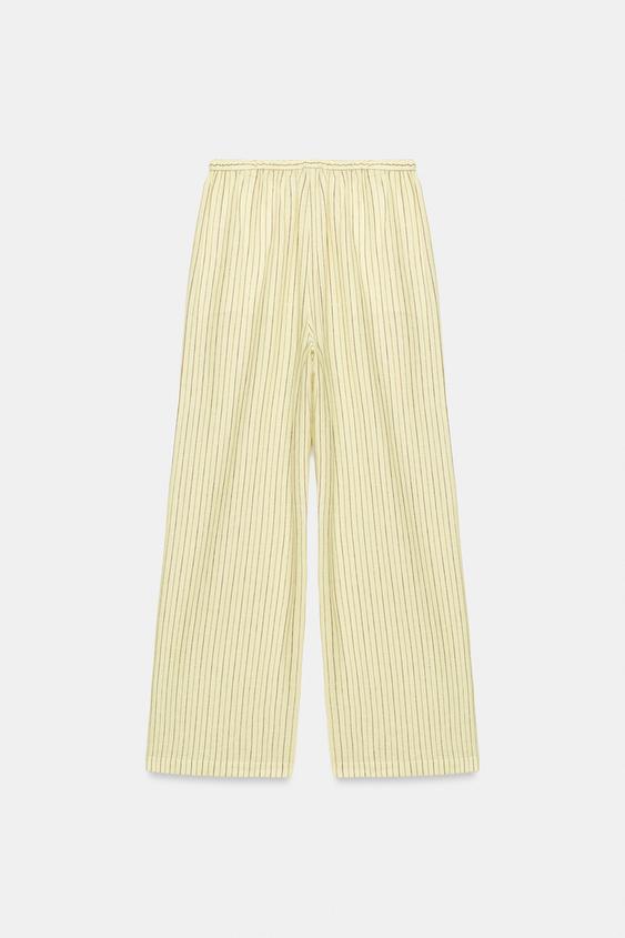 PANTALON RAYÉ EN LIN - Jaune de Zara - Image 6