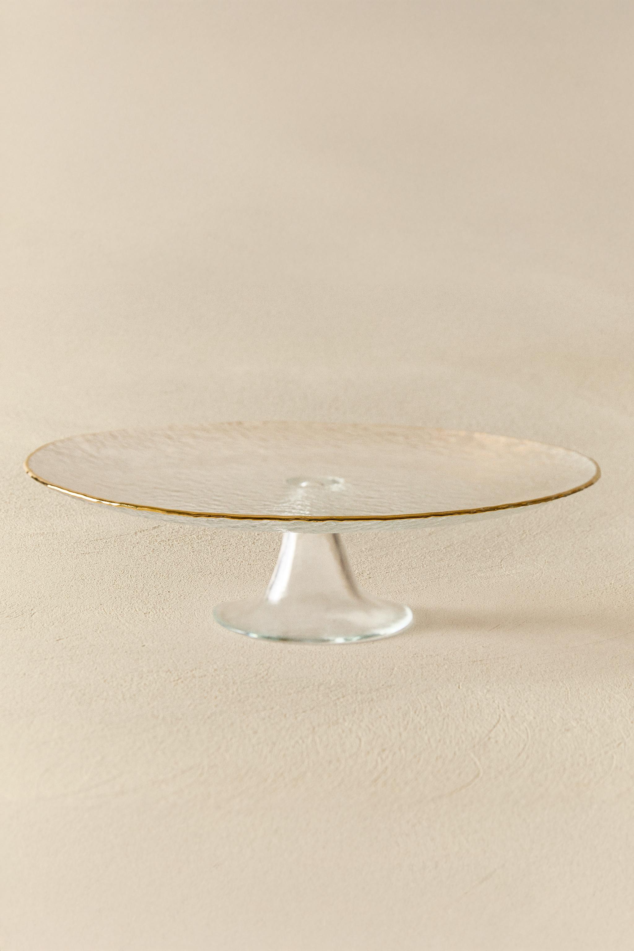 RAISED GLASS SERVING DISH WITH GOLD RIM
