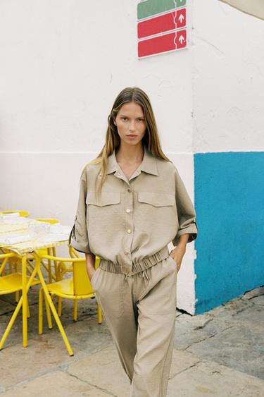 SHORT SLEEVE SAFARI SHIRT - Stone by Zara