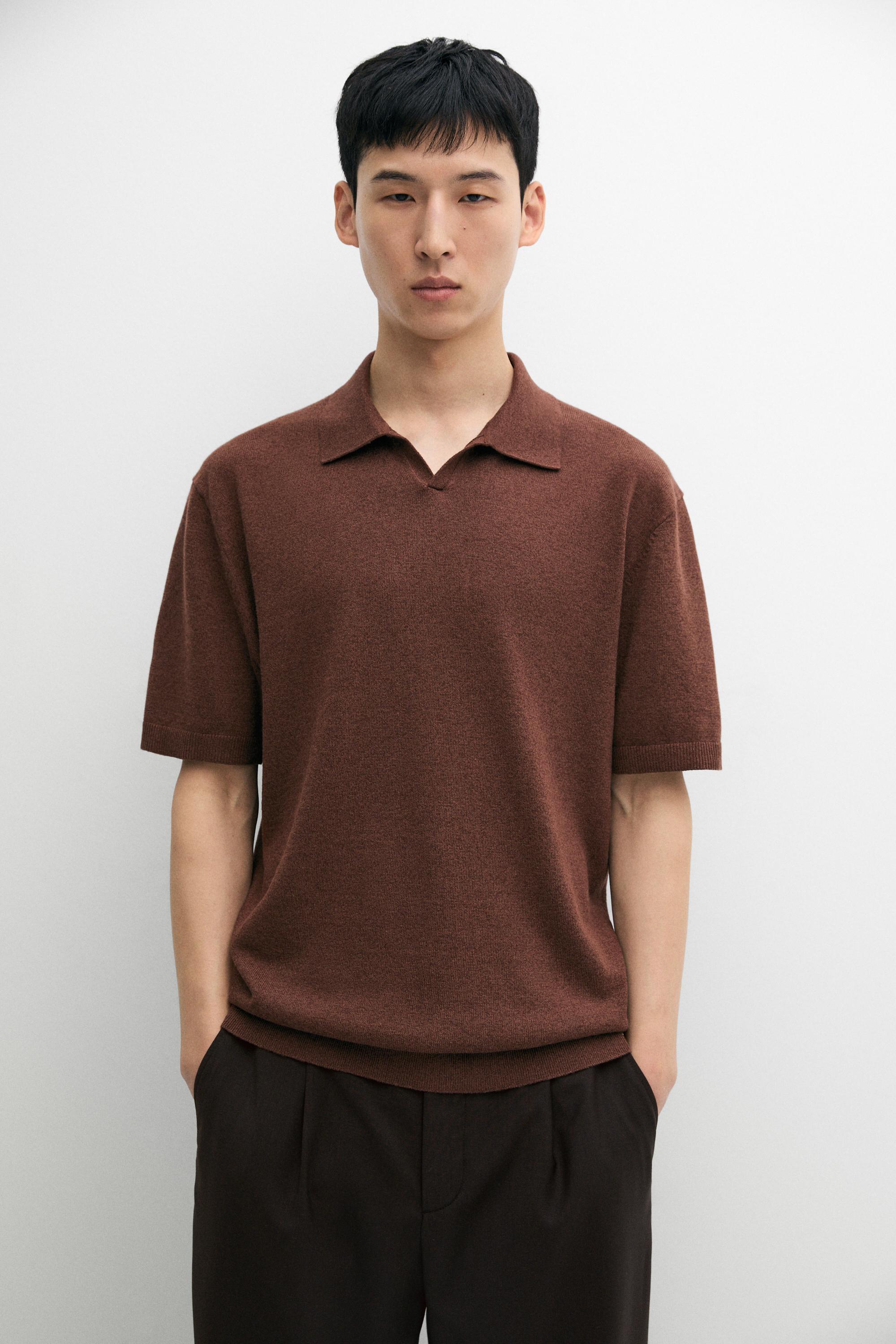 Linen blend knit polo sweater — 