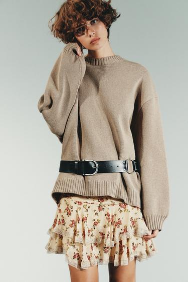 MINI-JUPE FLEURS À VOLANTS - Beige / Marron clair de Zara - Image 2