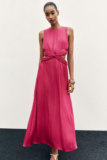 VESTIDO MIDI SATINADO CUT OUT - Fucsia de Zara
