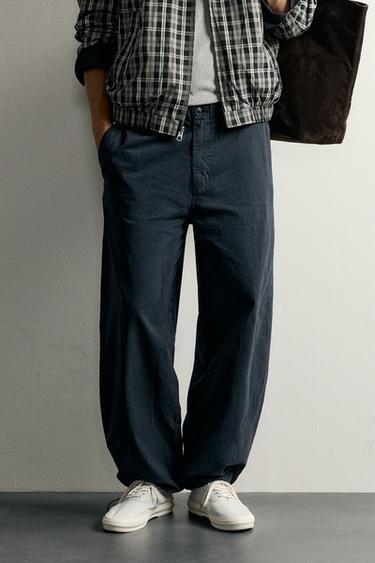 Zara RELAXED FIT PARACHUTE PANTS - Blue gray