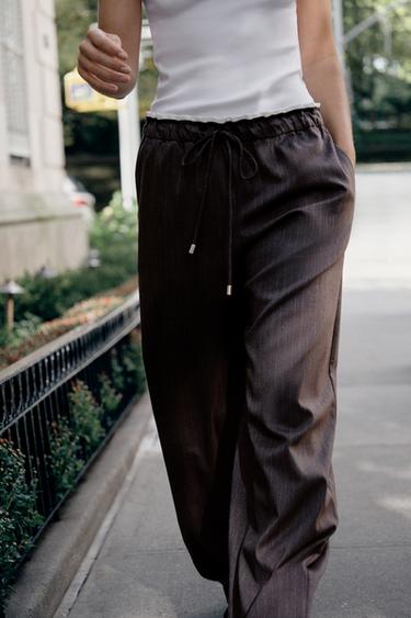 DOUBLE WAIST WIDE-LEG PANTS — Taupe gray 2