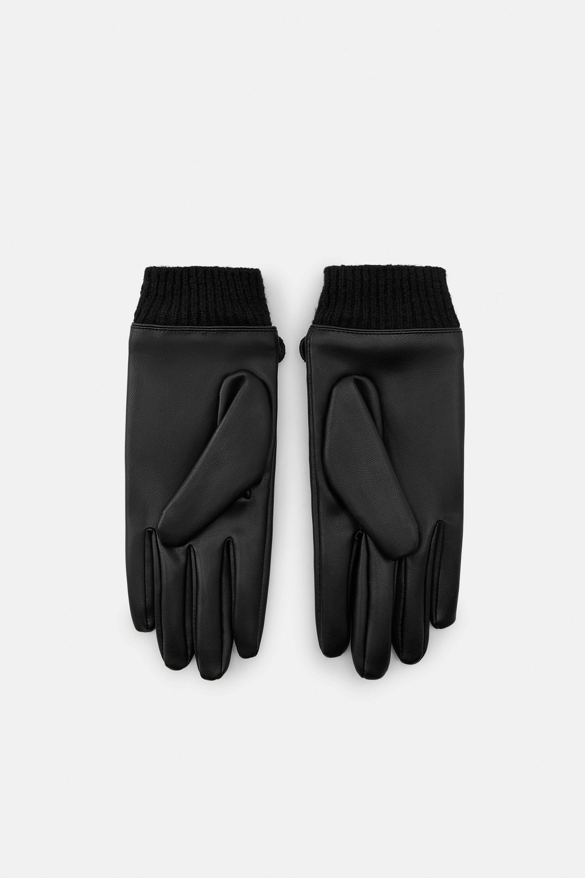 FAUX LEATHER KNIT GLOVES